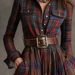 Giulia | Vestido Largo de Cuadros Étnico Retro - Isabel de Sevilla