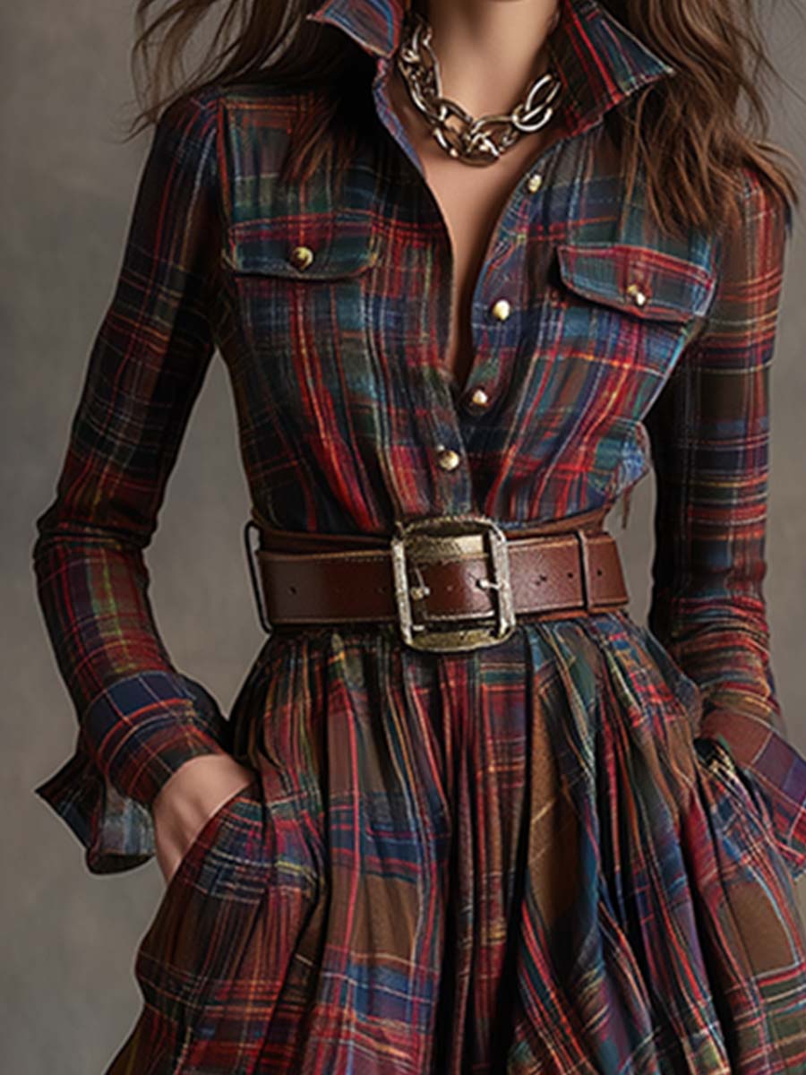 Giulia | Vestido Largo de Cuadros Étnico Retro - Isabel de Sevilla
