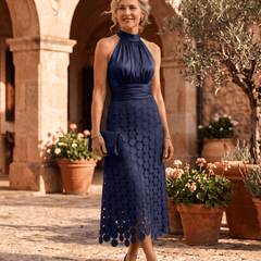 Renata | Vestido Halter de Encaje Calado - Isabel de Sevilla