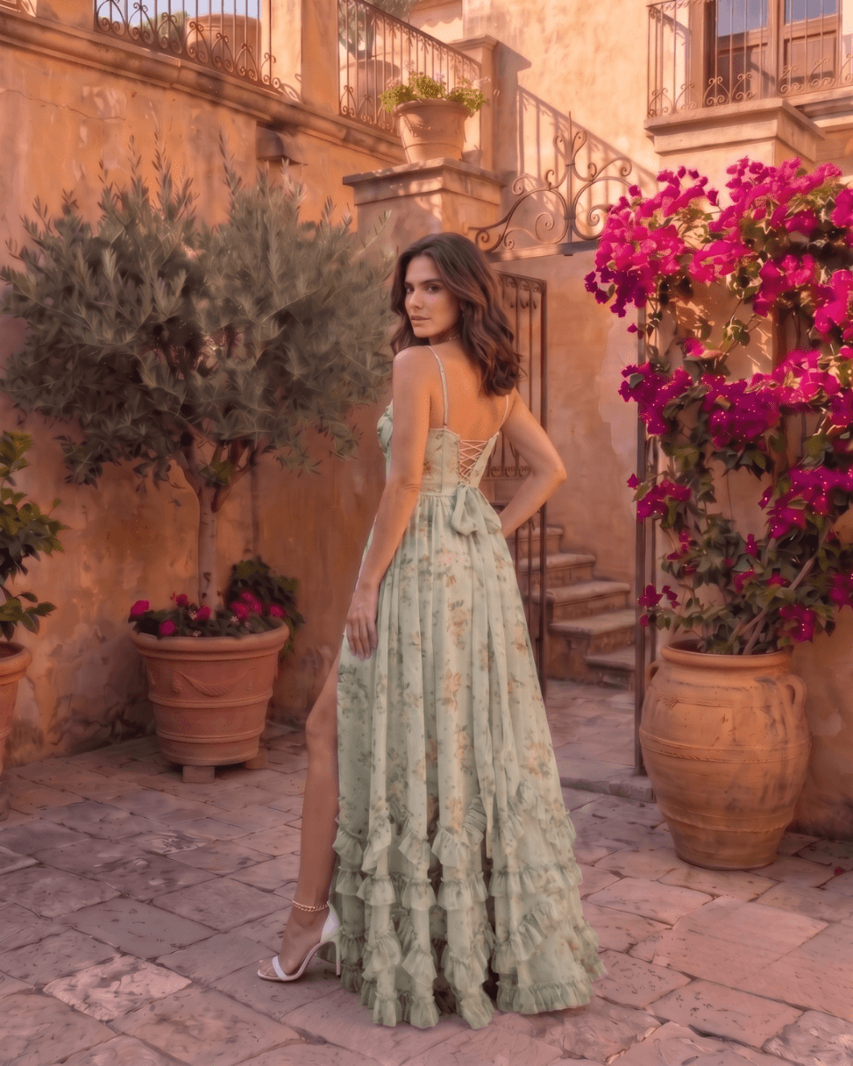 Valentina | Vestido Maxi de Gasa con Corsé Floral - Isabel de Sevilla
