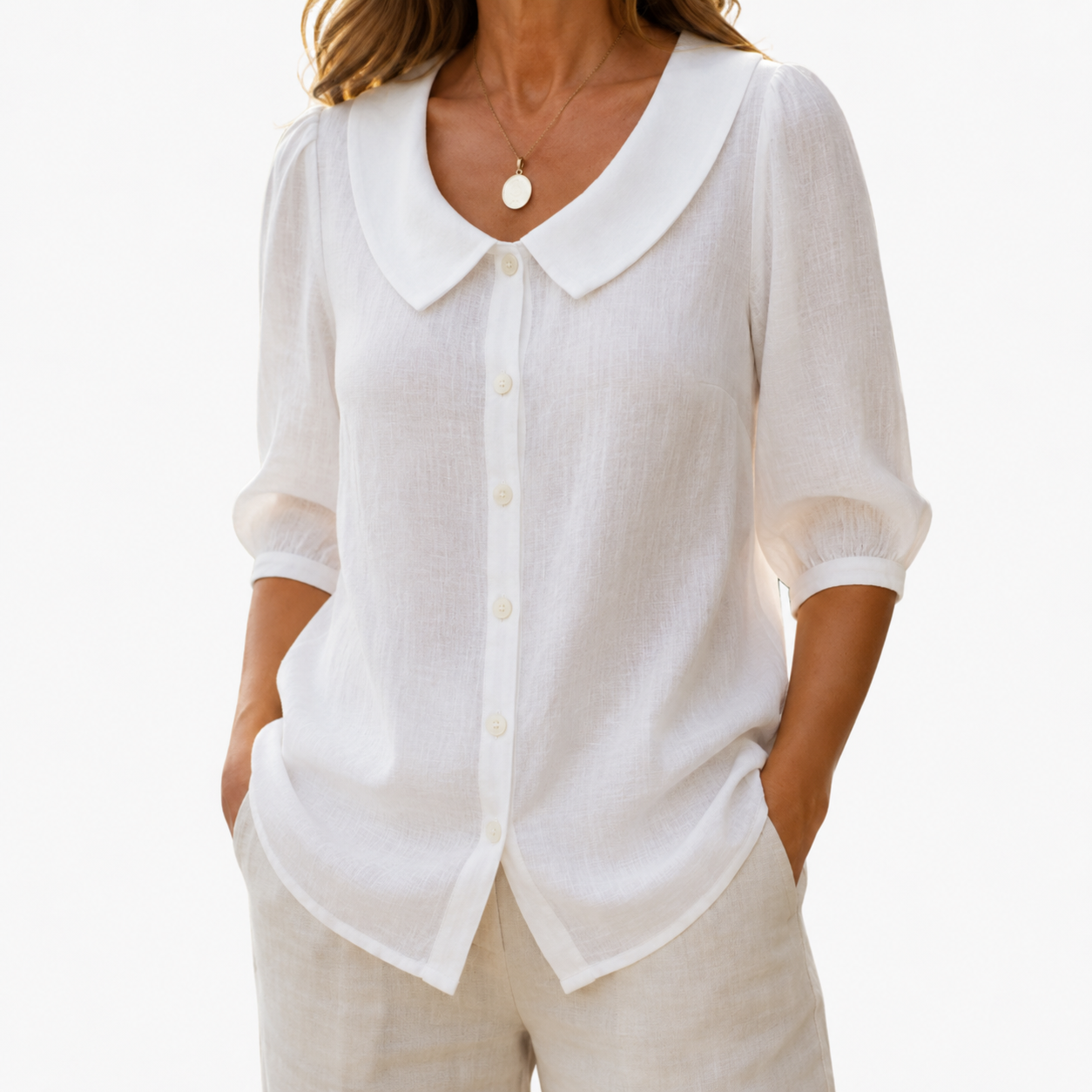 Alexia | Blusa elegante de algodón ligero con cuello redondeado