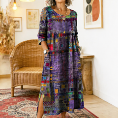 Manuela | Vestido Denim con Patchwork Étnico - Isabel de Sevilla