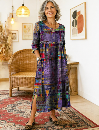 Manuela | Vestido Denim con Patchwork Étnico - Isabel de Sevilla