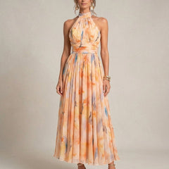 Esther | Vestido de Cuello Halter con Estampado de Acuarela - Isabel de Sevilla