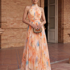 Esther | Vestido de Cuello Halter con Estampado de Acuarela - Isabel de Sevilla