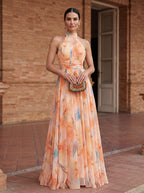 Esther | Vestido de Cuello Halter con Estampado de Acuarela