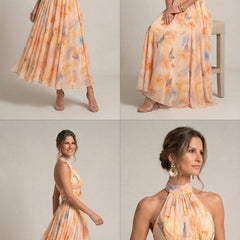 Esther | Vestido de Cuello Halter con Estampado de Acuarela - Isabel de Sevilla