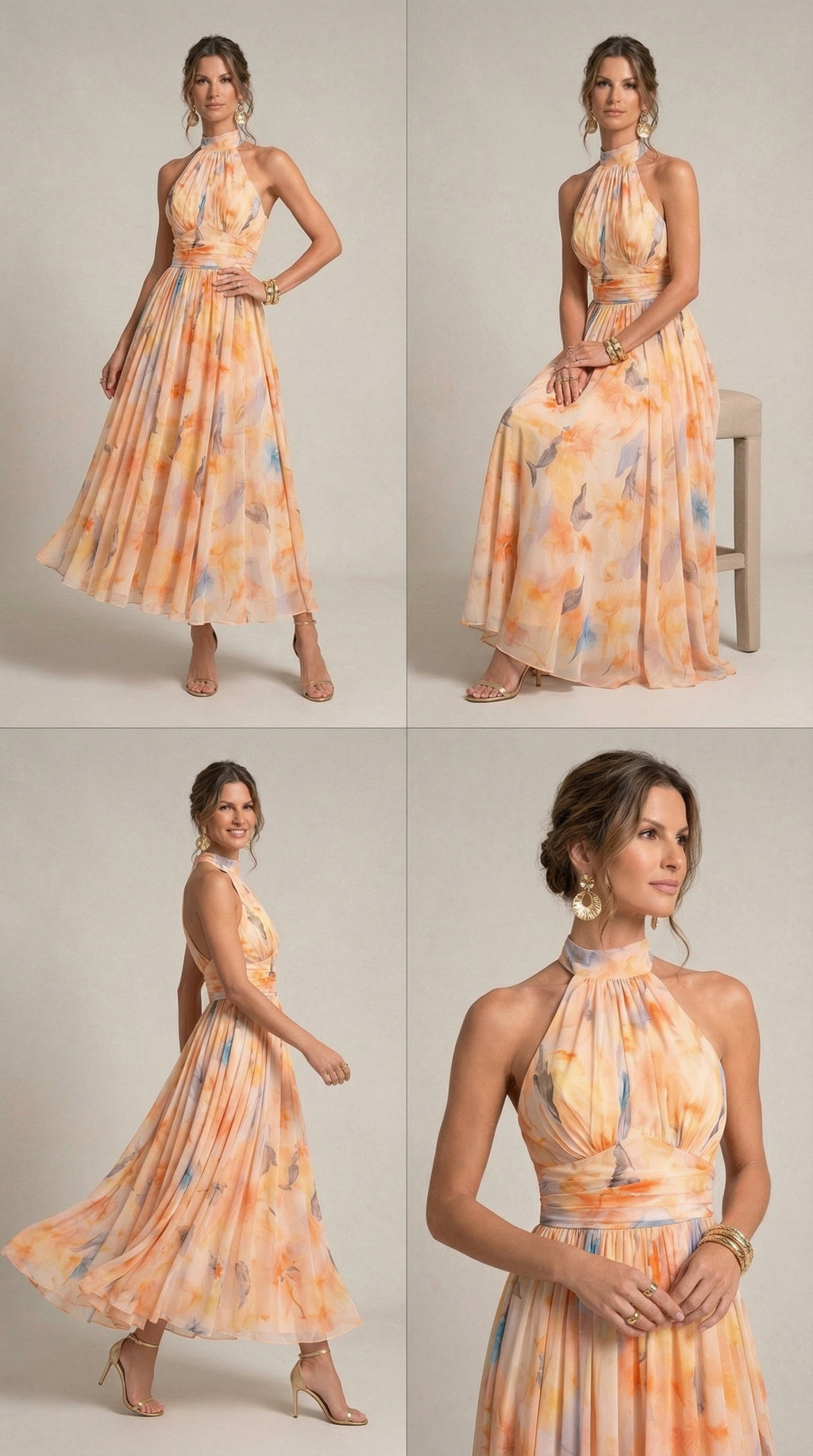 Esther | Vestido de Cuello Halter con Estampado de Acuarela