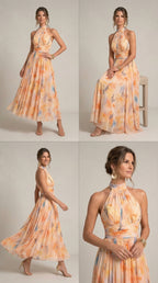 Esther | Vestido de Cuello Halter con Estampado de Acuarela