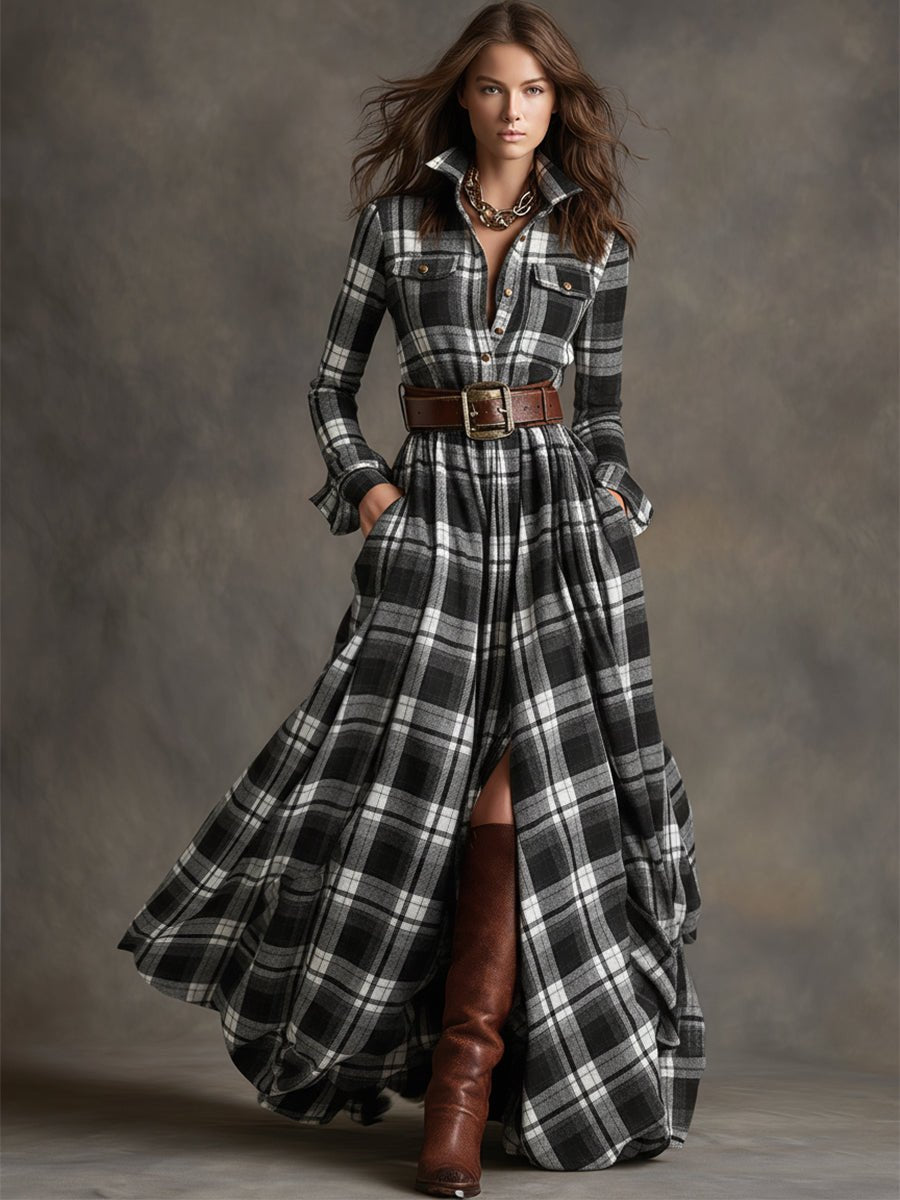 Giulia | Vestido Largo de Cuadros Étnico Retro - Isabel de Sevilla