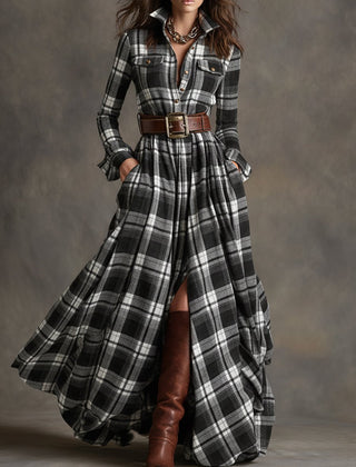 Giulia | Vestido Largo de Cuadros Étnico Retro - Isabel de Sevilla