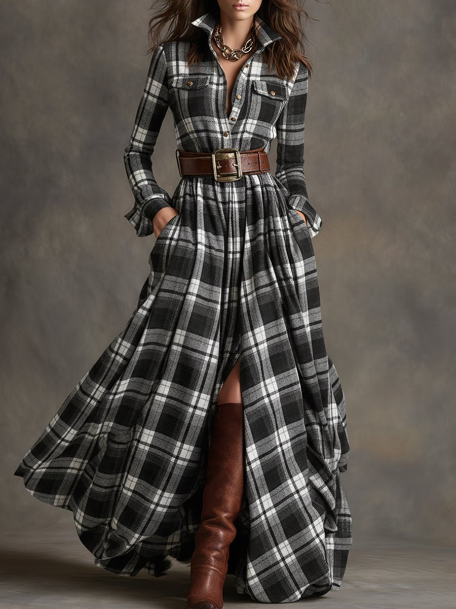 Giulia | Vestido Largo de Cuadros Étnico Retro - Isabel de Sevilla