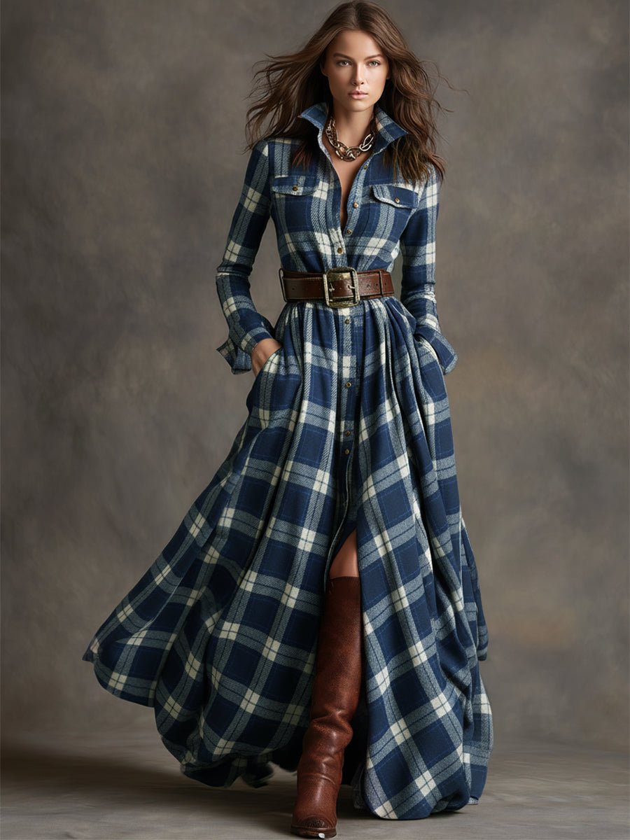 Giulia | Vestido Largo de Cuadros Étnico Retro - Isabel de Sevilla
