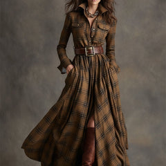 Giulia | Vestido Largo de Cuadros Étnico Retro - Isabel de Sevilla