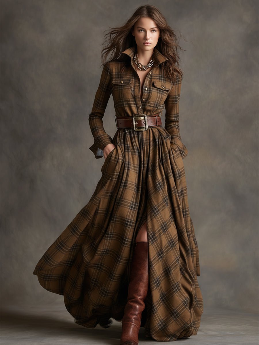 Giulia | Vestido Largo de Cuadros Étnico Retro - Isabel de Sevilla