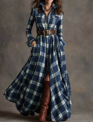 Giulia | Vestido Largo de Cuadros Étnico Retro - Isabel de Sevilla