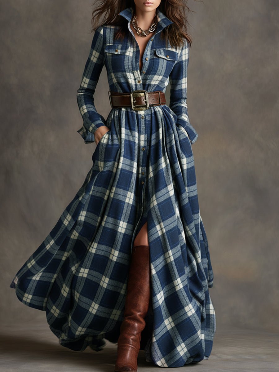 Giulia | Vestido Largo de Cuadros Étnico Retro - Isabel de Sevilla