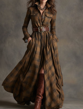Giulia | Vestido Largo de Cuadros Étnico Retro - Isabel de Sevilla