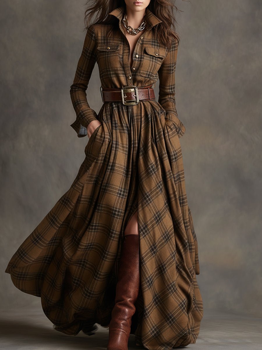 Giulia | Vestido Largo de Cuadros Étnico Retro - Isabel de Sevilla