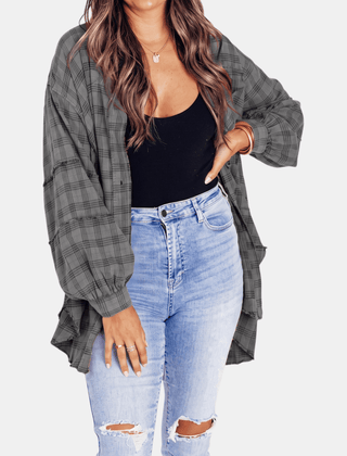 Aitana | Camisa Oversize a Cuadros con Bolsillo y Bajo Deshilachado - Isabel de Sevilla