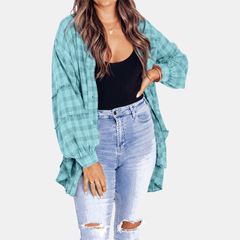 Aitana | Camisa Oversize a Cuadros con Bolsillo y Bajo Deshilachado - Isabel de Sevilla
