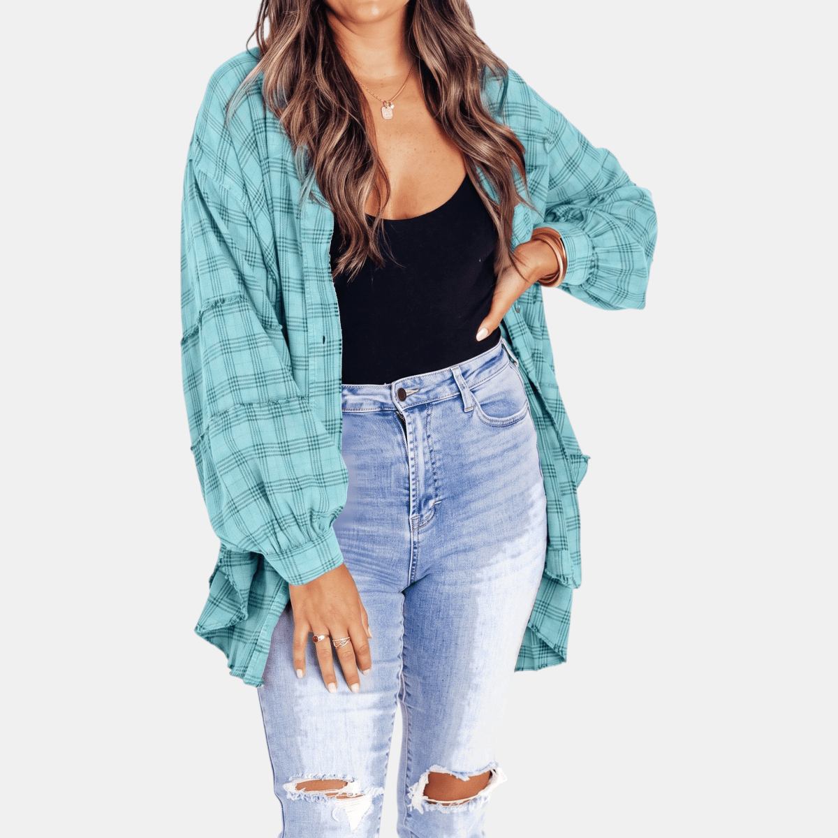 Aitana | Camisa Oversize a Cuadros con Bolsillo y Bajo Deshilachado - Isabel de Sevilla