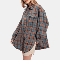Aitana | Camisa Oversize a Cuadros con Bolsillo y Bajo Deshilachado - Isabel de Sevilla