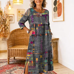 Manuela | Vestido Denim con Patchwork Étnico - Isabel de Sevilla