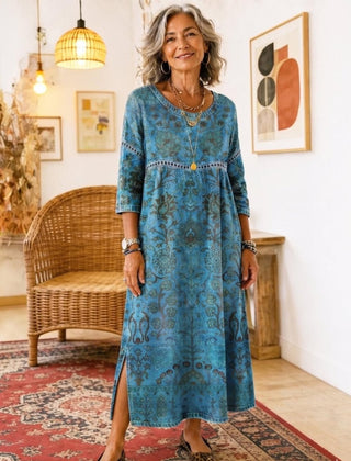 Carmen | Vestido Estampado Azulado - Isabel de Sevilla