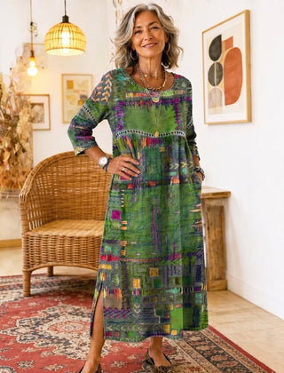 Manuela | Vestido Denim con Patchwork Étnico - Isabel de Sevilla