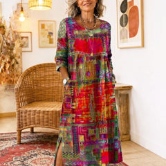 Manuela | Vestido Denim con Patchwork Étnico - Isabel de Sevilla
