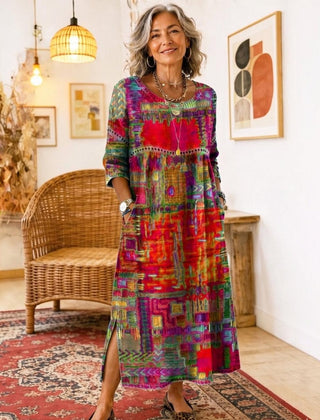 Manuela | Vestido Denim con Patchwork Étnico - Isabel de Sevilla