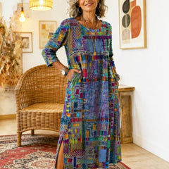 Manuela | Vestido Denim con Patchwork Étnico - Isabel de Sevilla