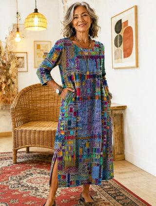 Manuela | Vestido Denim con Patchwork Étnico - Isabel de Sevilla