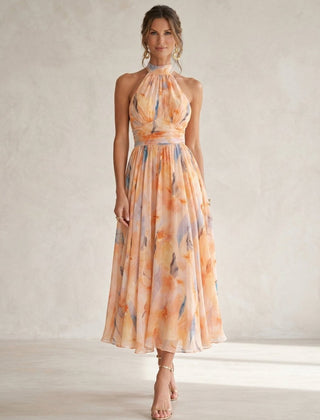 Esther | Vestido de Cuello Halter con Estampado de Acuarela - Isabel de Sevilla