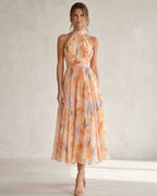 Esther | Vestido de Cuello Halter con Estampado de Acuarela