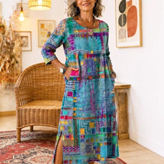 Manuela | Vestido Denim con Patchwork Étnico - Isabel de Sevilla
