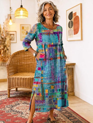 Manuela | Vestido Denim con Patchwork Étnico - Isabel de Sevilla