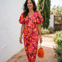 Carla | Vestido Midi Estampado con Mangas Abullonadas - Isabel de Sevilla