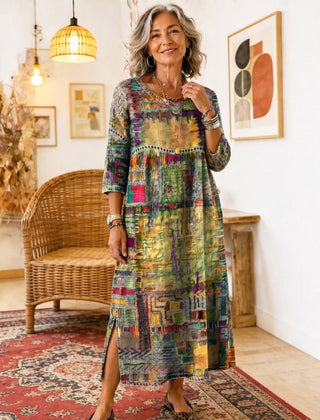 Manuela | Vestido Denim con Patchwork Étnico - Isabel de Sevilla