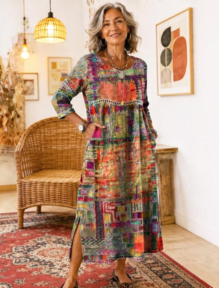 Manuela | Vestido Denim con Patchwork Étnico - Isabel de Sevilla