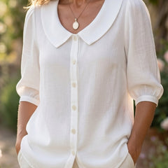 Alexia | Blusa elegante de algodón ligero con cuello redondeado - Isabel de Sevilla