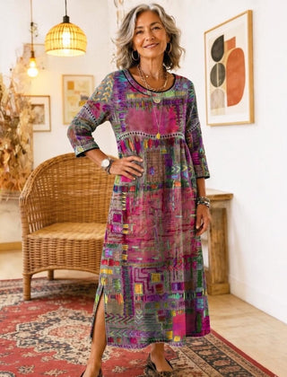 Manuela | Vestido Denim con Patchwork Étnico - Isabel de Sevilla