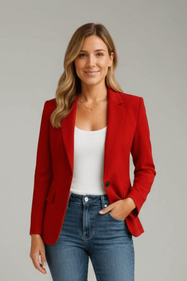Alicia | Blazer Roja Entallada de Solapa y Un Botón - Isabel de Sevilla