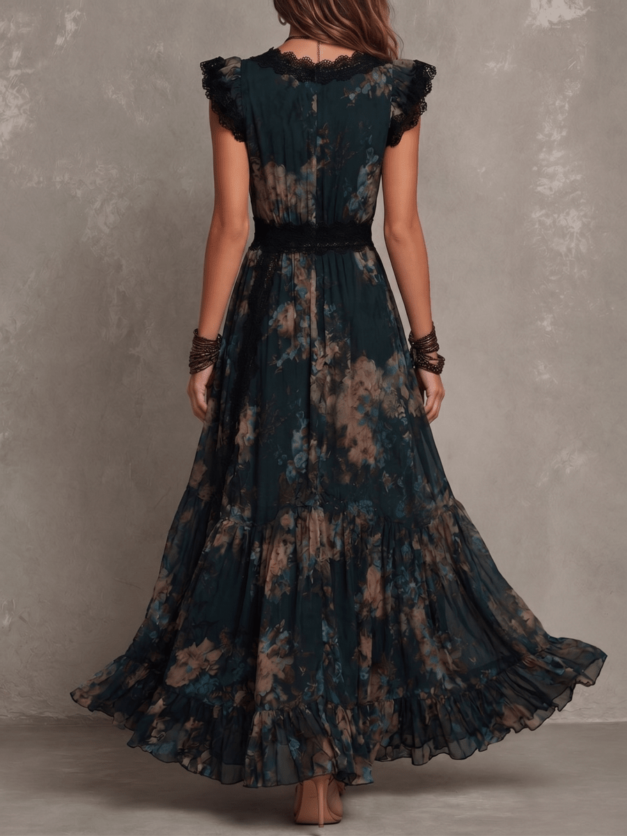 Andrea | Vestido Maxi Floral Bohemio con Escote en V y Encaje - Isabel de Sevilla