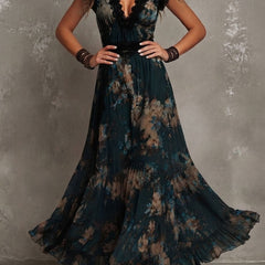 Andrea | Vestido Maxi Floral Bohemio con Escote en V y Encaje - Isabel de Sevilla