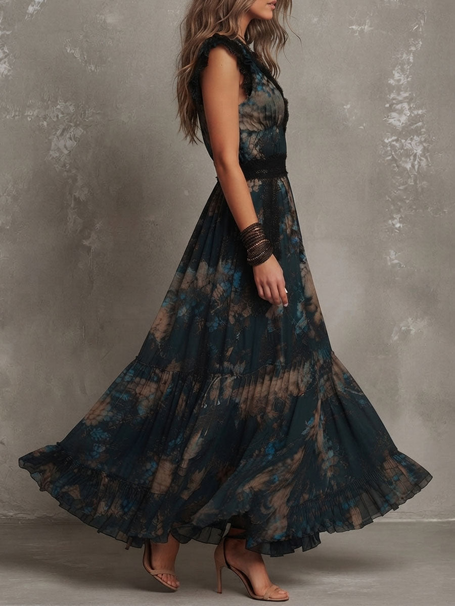 Andrea | Vestido Maxi Floral Bohemio con Escote en V y Encaje - Isabel de Sevilla