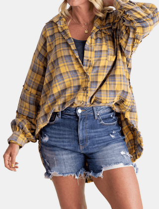 Aitana | Camisa Oversize a Cuadros con Bolsillo y Bajo Deshilachado - Isabel de Sevilla