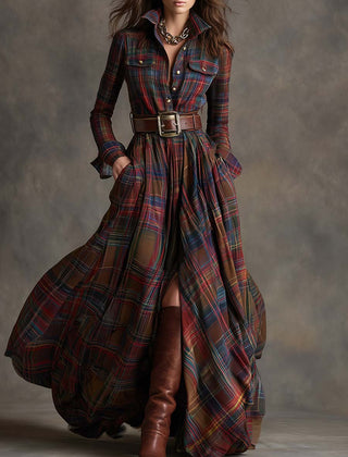 Giulia | Vestido Largo de Cuadros Étnico Retro - Isabel de Sevilla