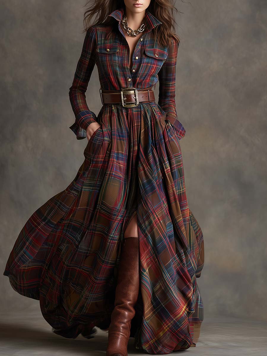 Giulia | Vestido Largo de Cuadros Étnico Retro - Isabel de Sevilla
